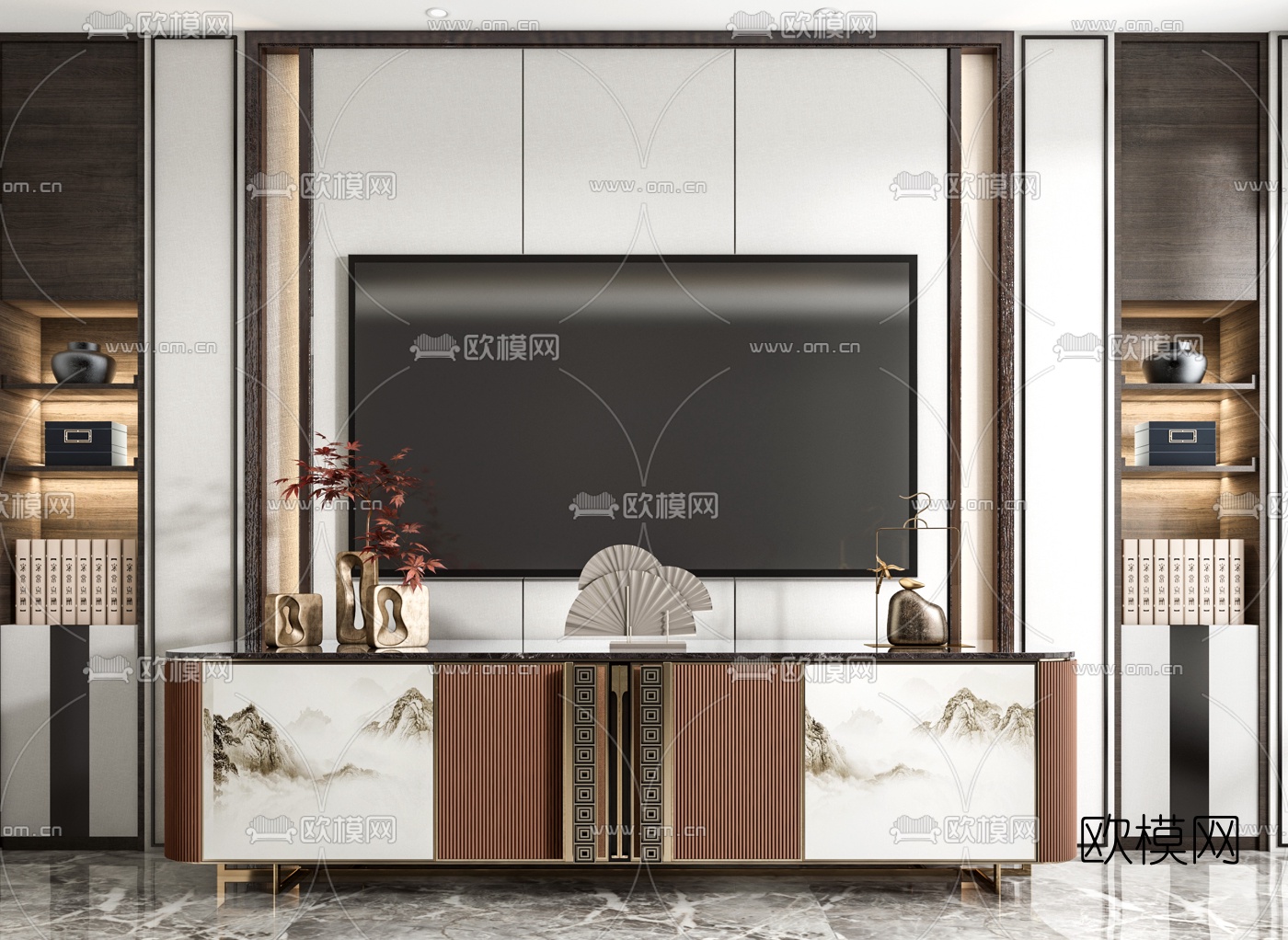 新中式轻奢电视柜3d模型