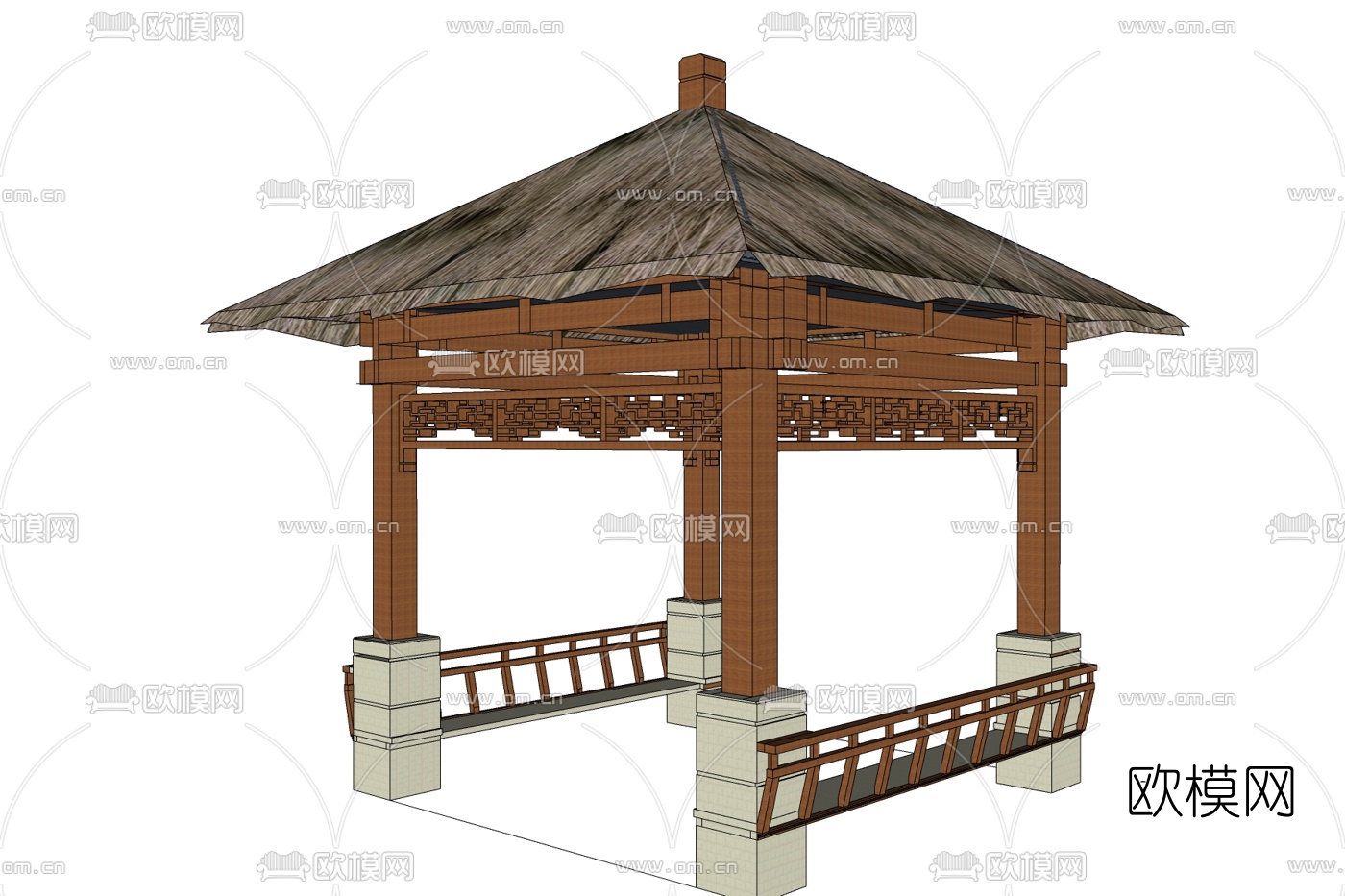 东南亚实木凉亭免费su模型下载