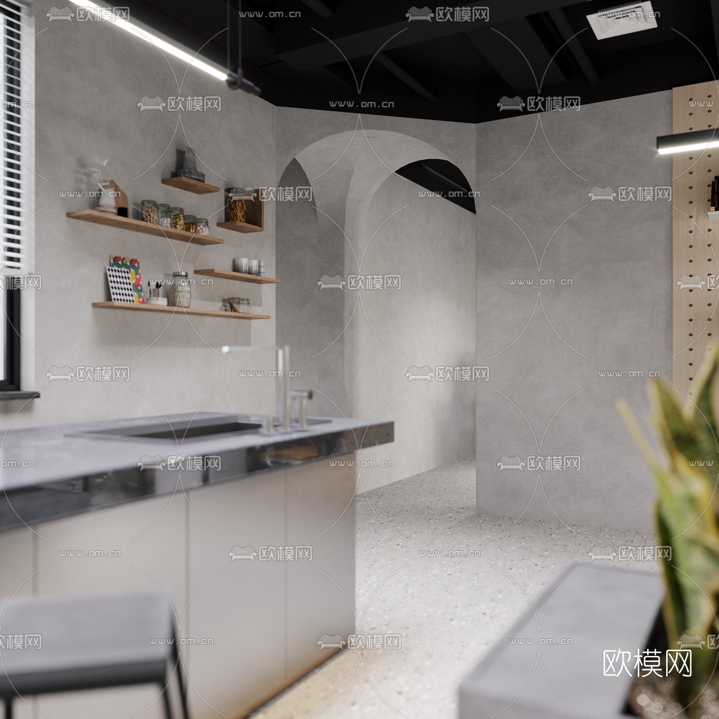 工业风办公室茶水间3d模型