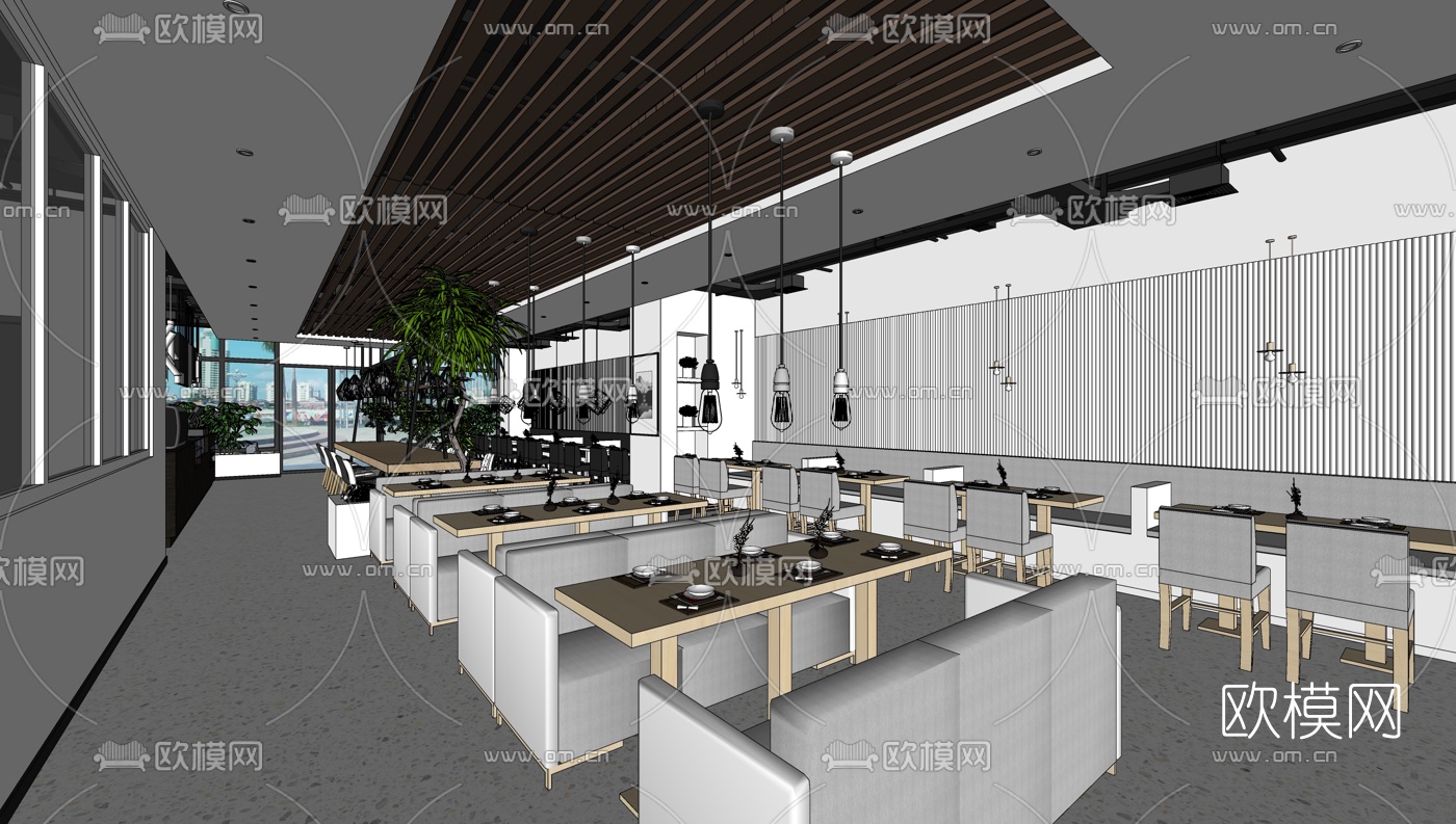 现代咖啡厅su模型下载（渲染图2）