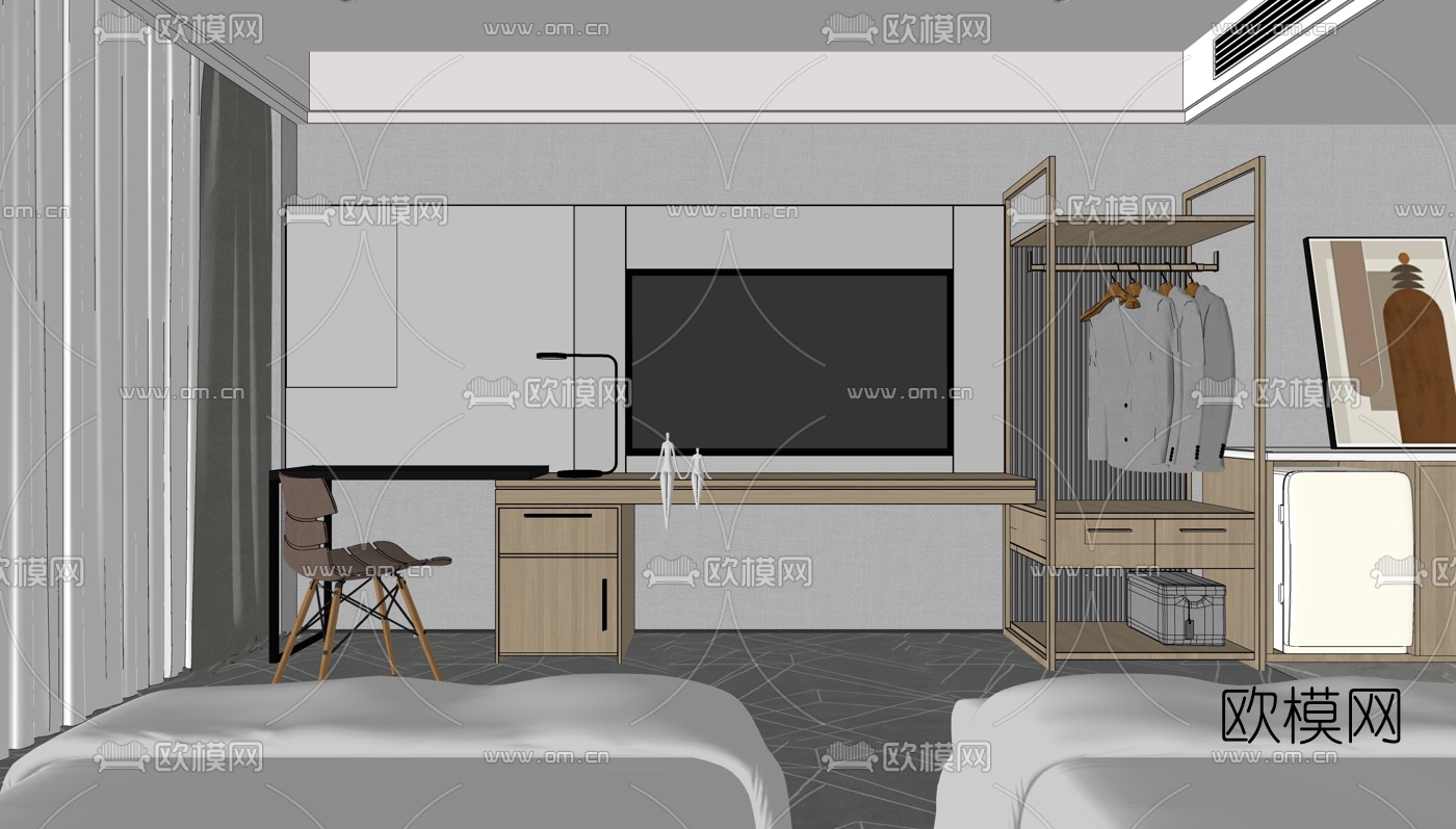 现代酒店客房su模型下载（渲染图3）