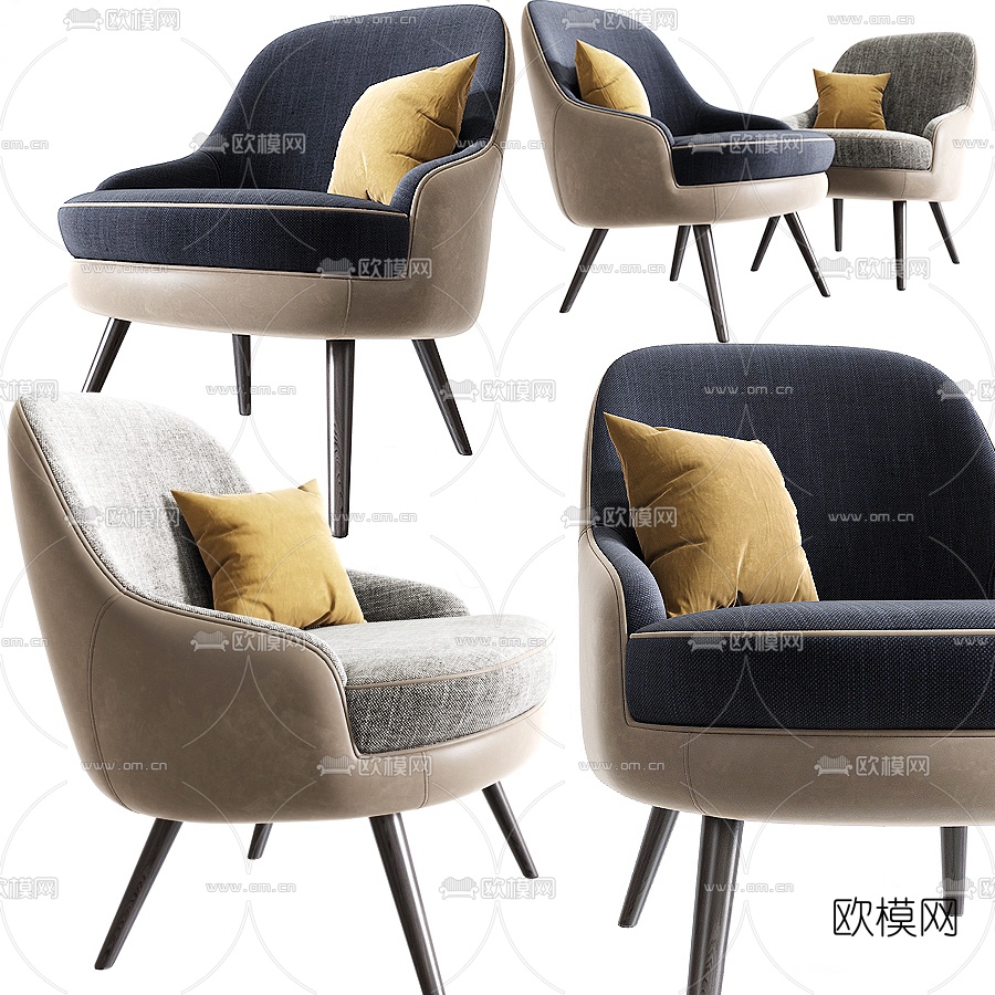 现代简约布艺休闲椅3d模型