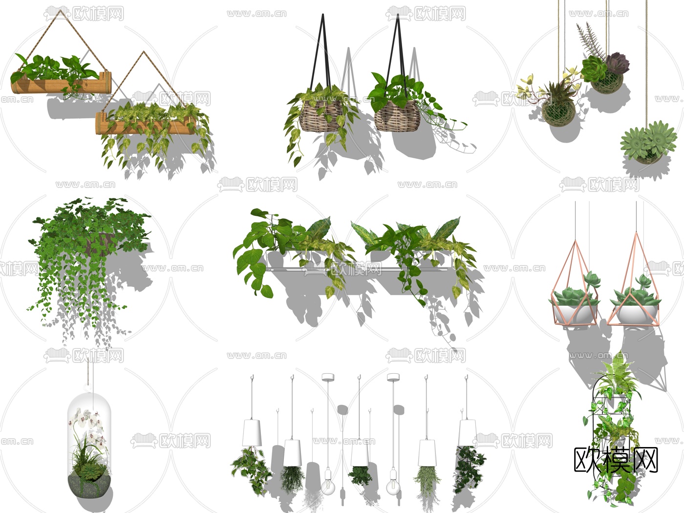 现代吊挂绿植盆栽su模型下载