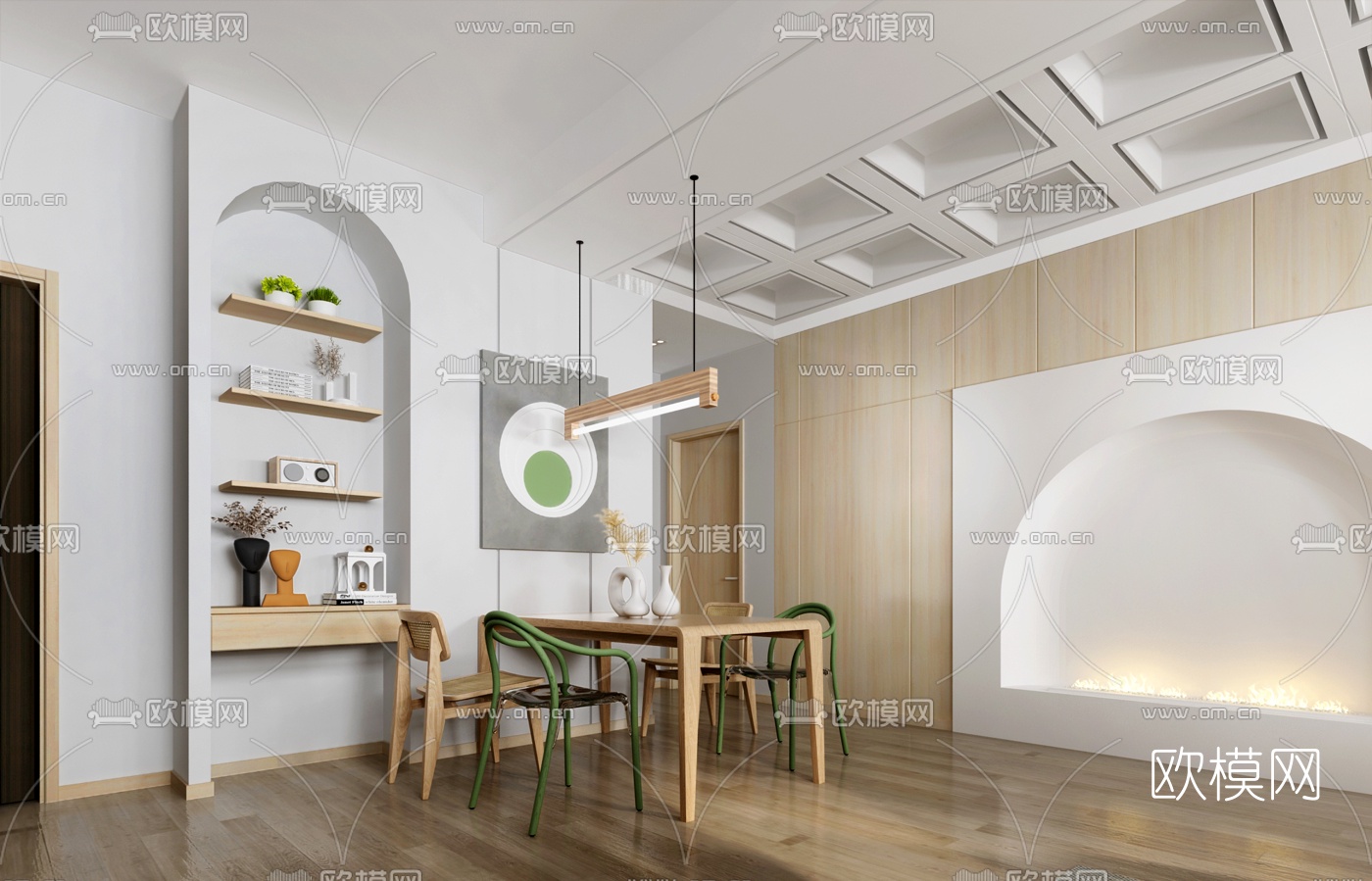 北欧客厅餐厅3d模型下载（渲染图3）