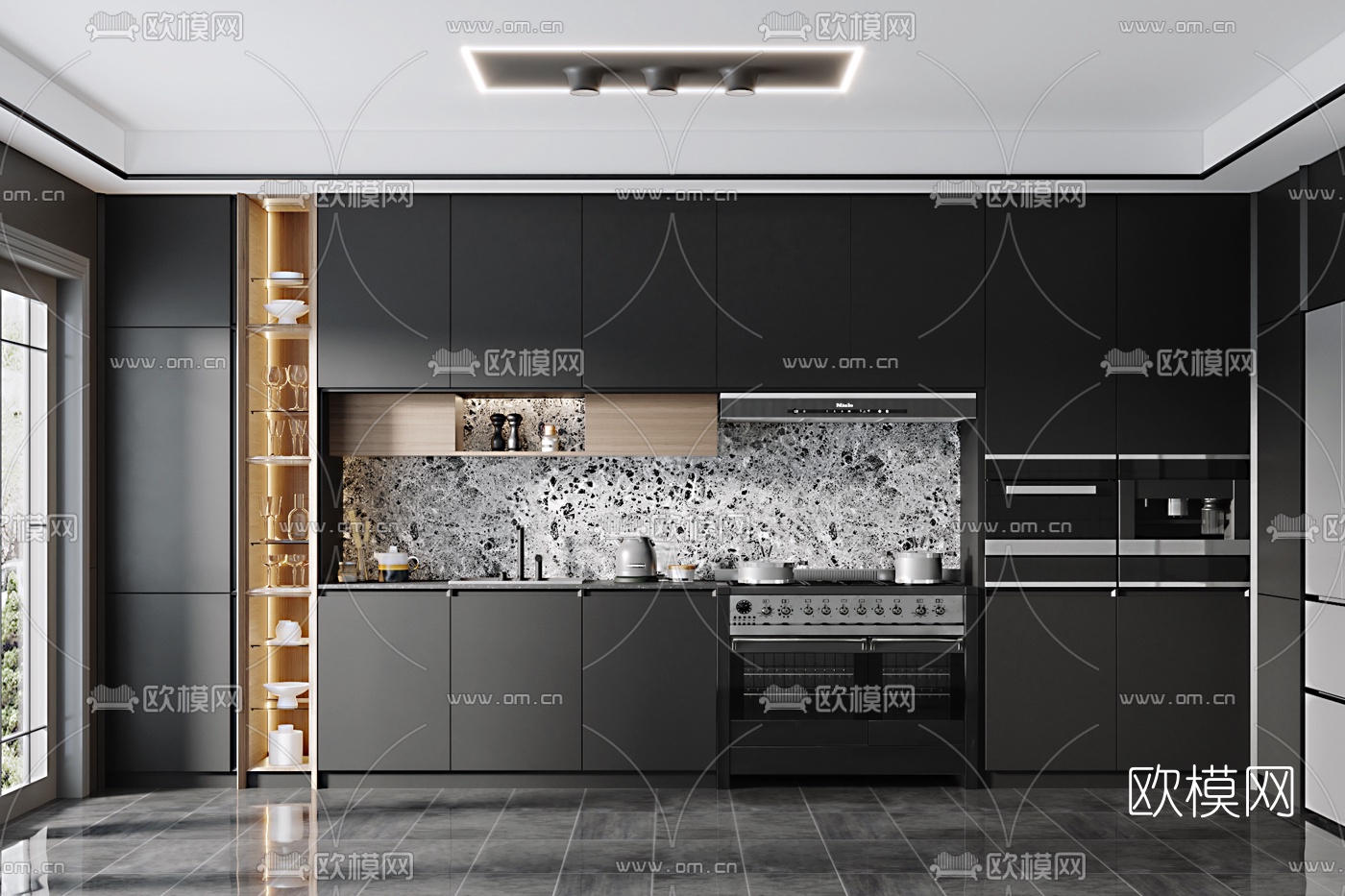 现代高级灰厨房3d模型