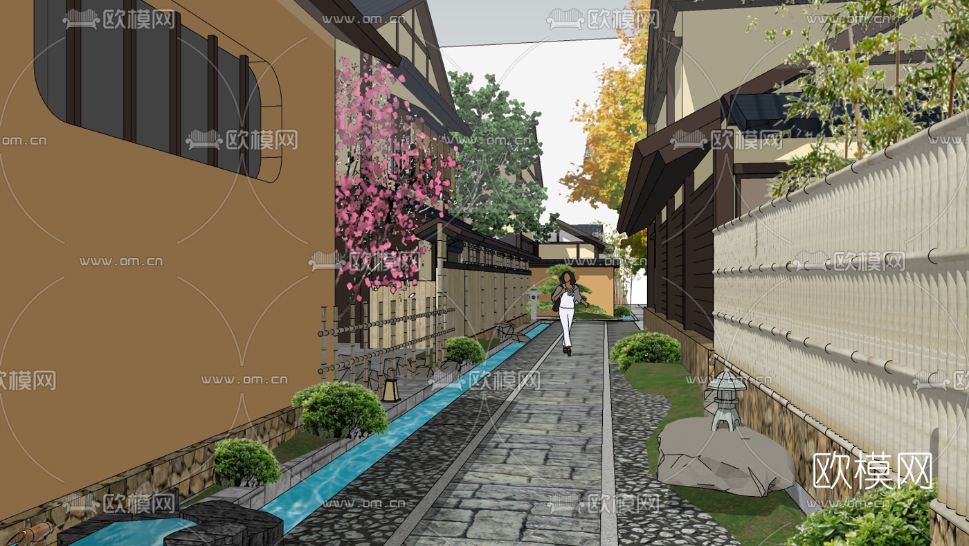 日式商业街su模型下载（渲染图5）