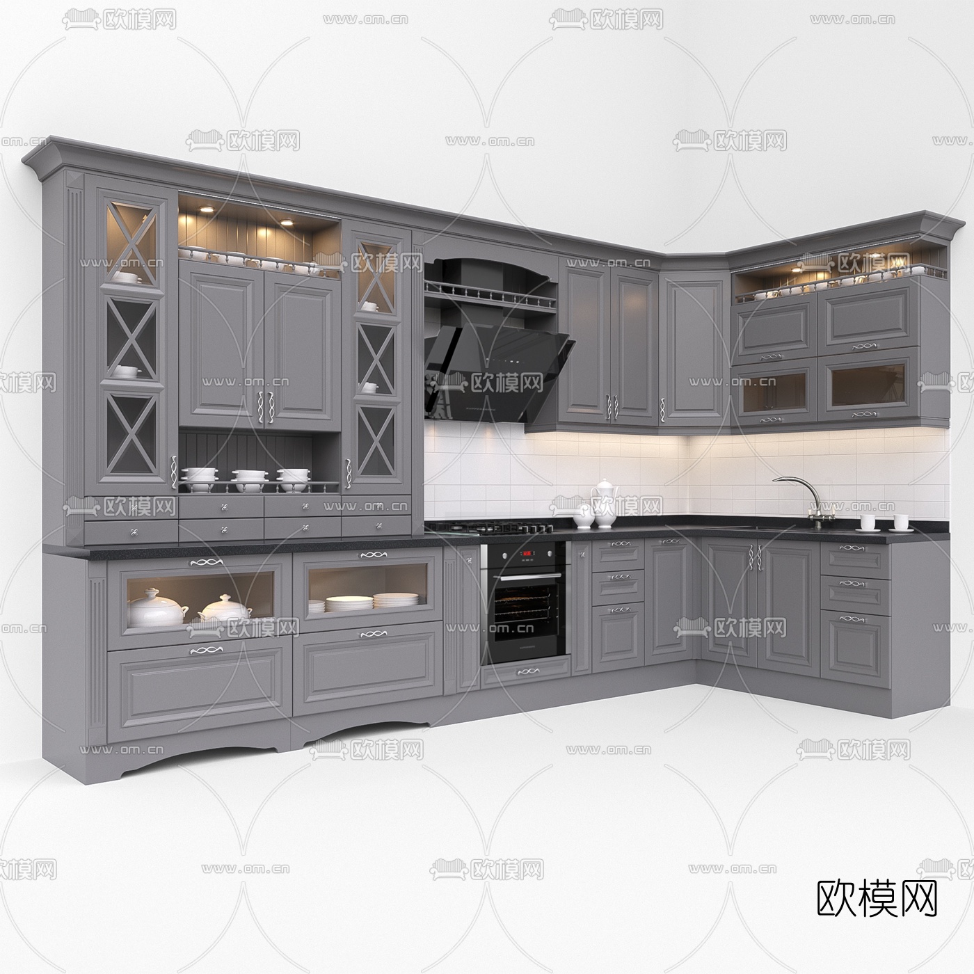 简欧实木橱柜3d模型