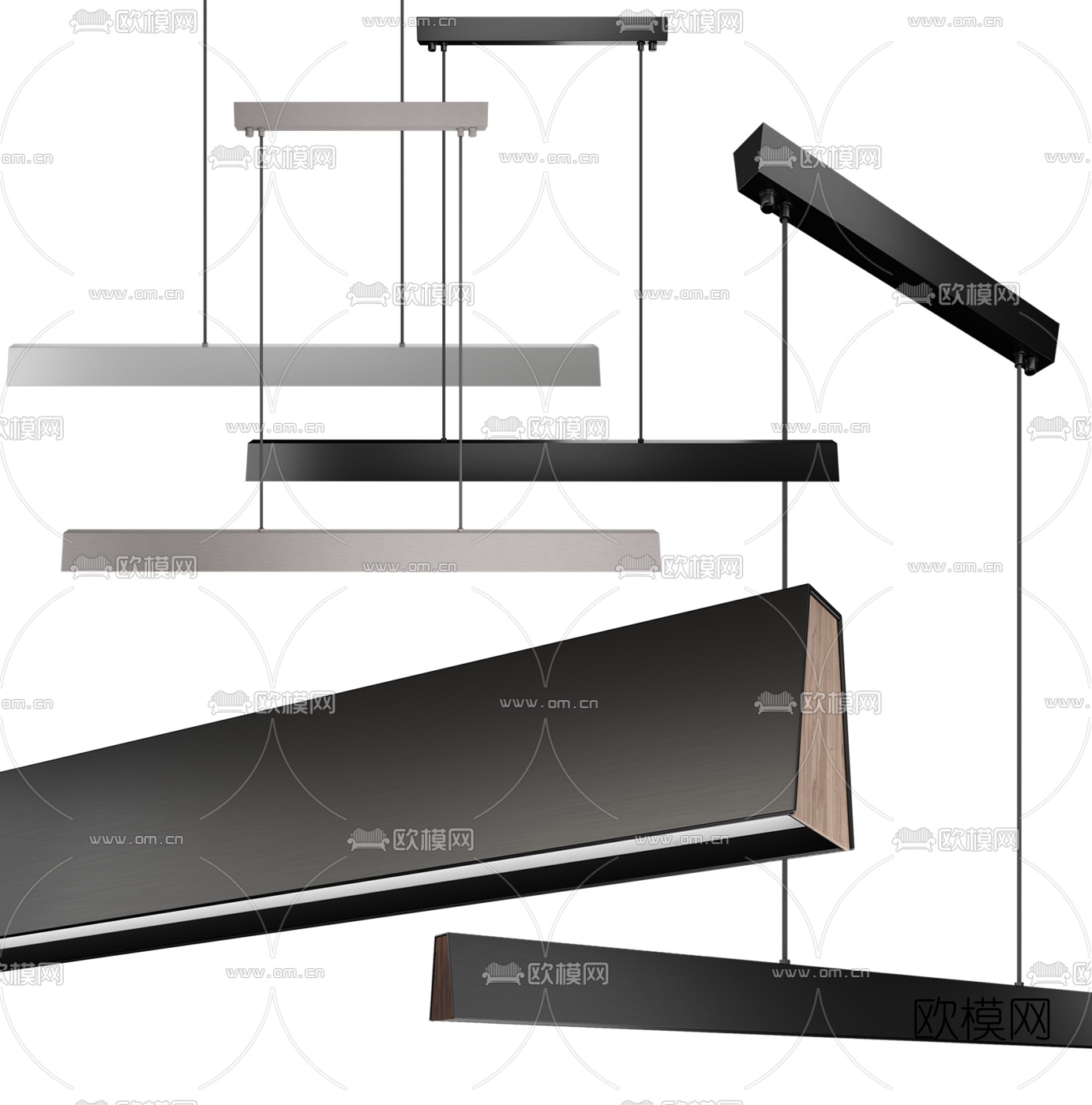 现代条形办公吊灯3d模型