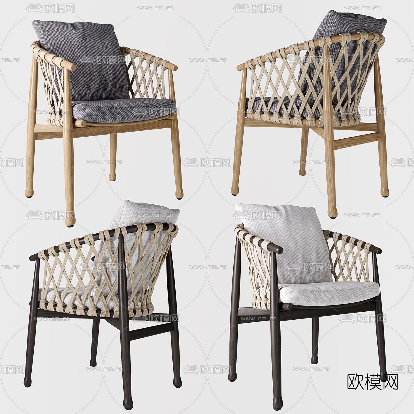 新中式绳编户外休闲椅3d模型下载（渲染图1）