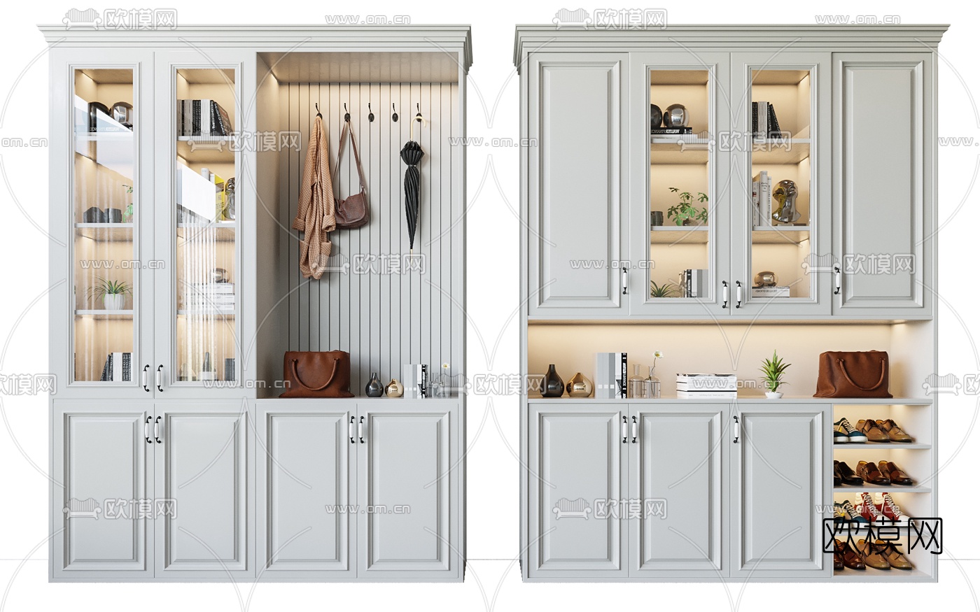 美式多功能入户鞋柜3d模型下载