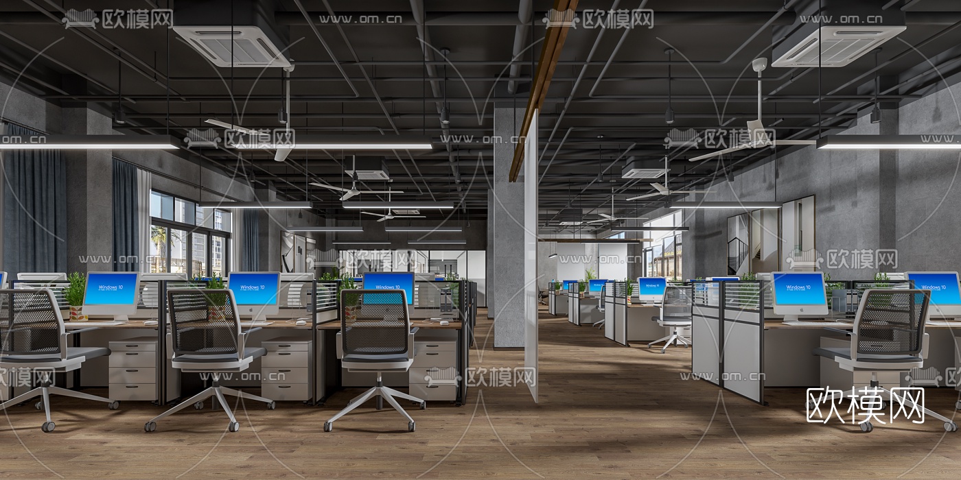 现代敞开式办公室3d模型