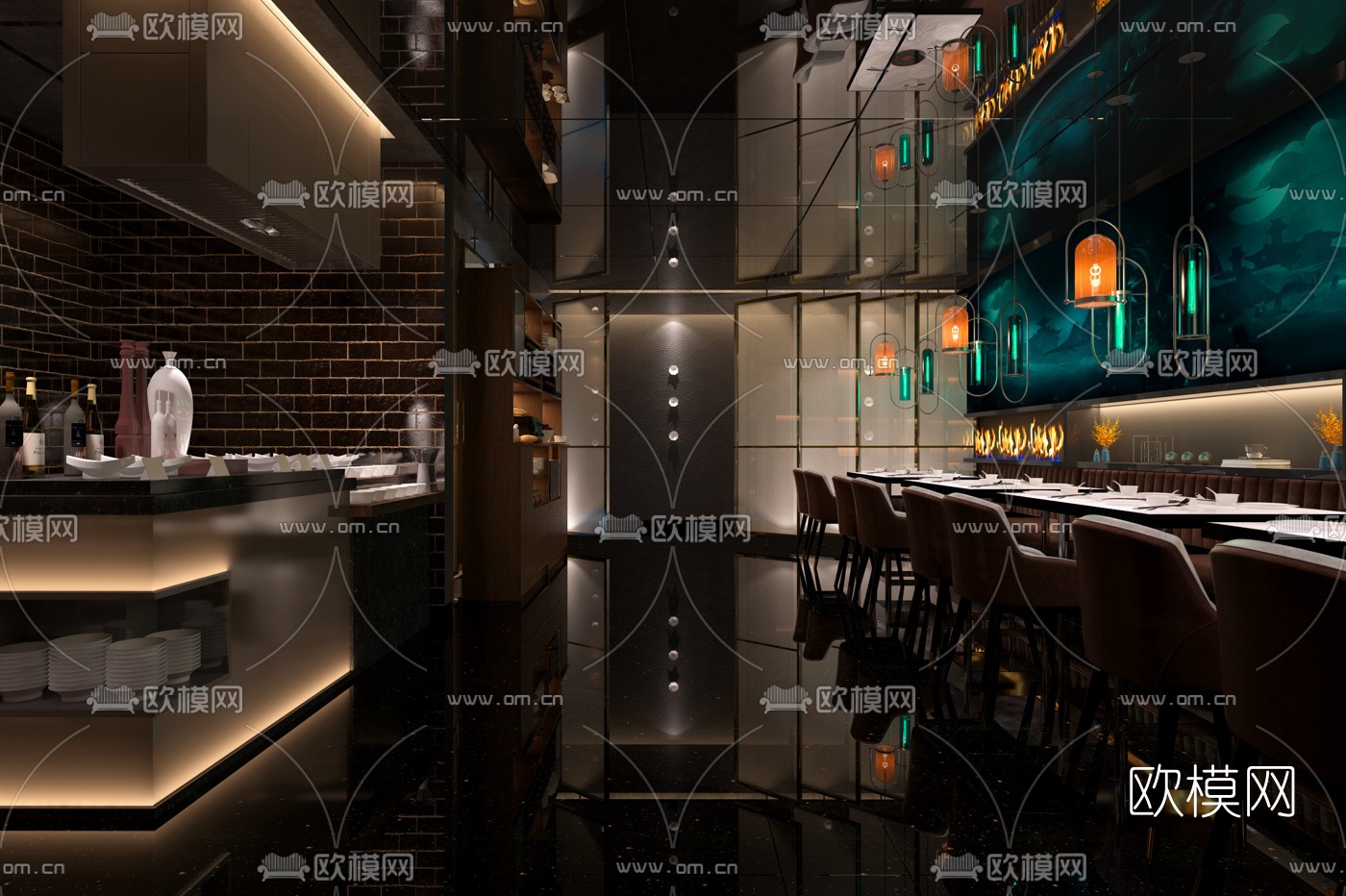 现代轻奢西餐厅3d模型