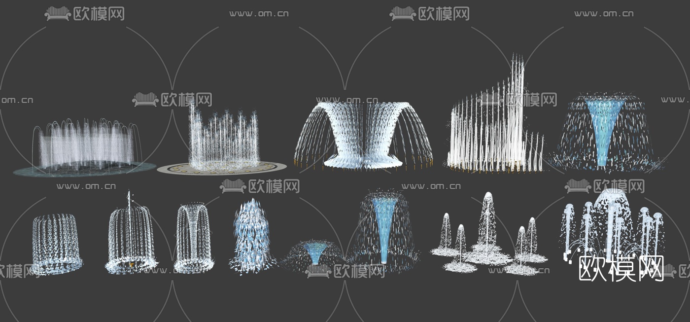 现代广场水景喷泉su模型