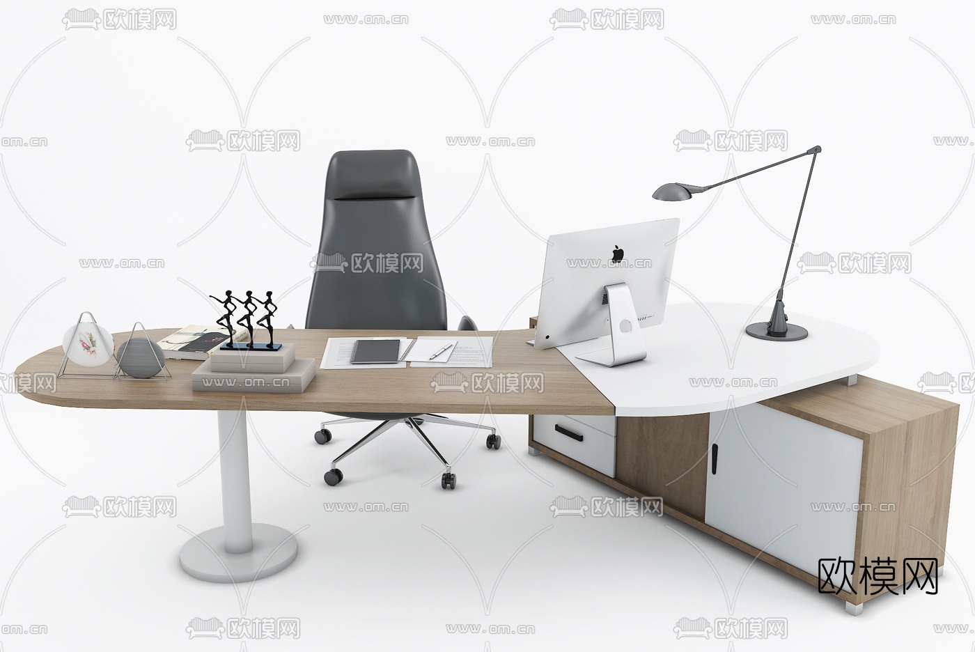 现代班台桌办公桌椅3d模型