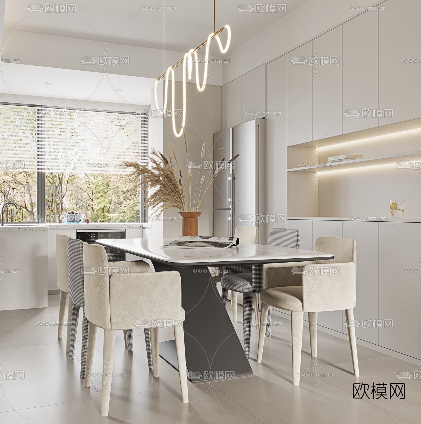 北欧客厅餐厅厨房3d模型