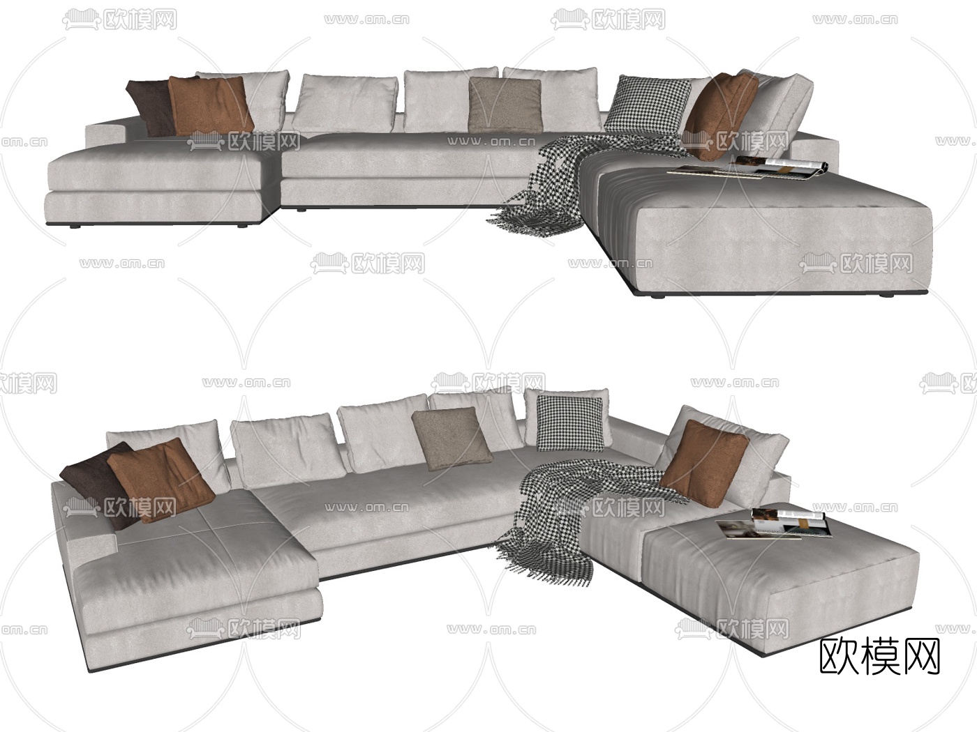 现代布艺转角沙发su模型下载（渲染图2）