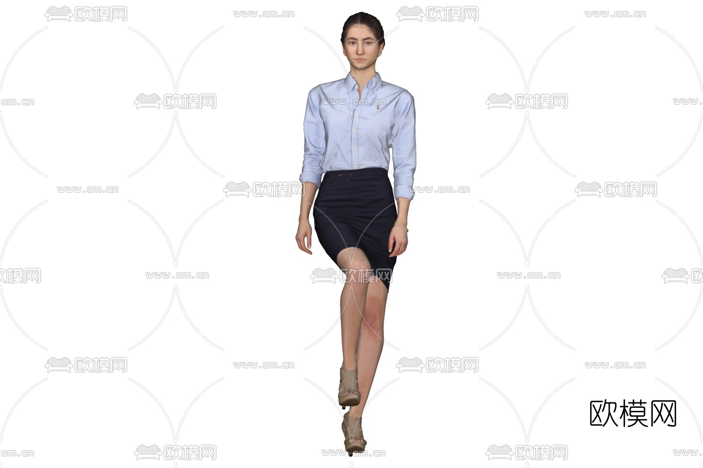 现代抬腿女人su模型下载
