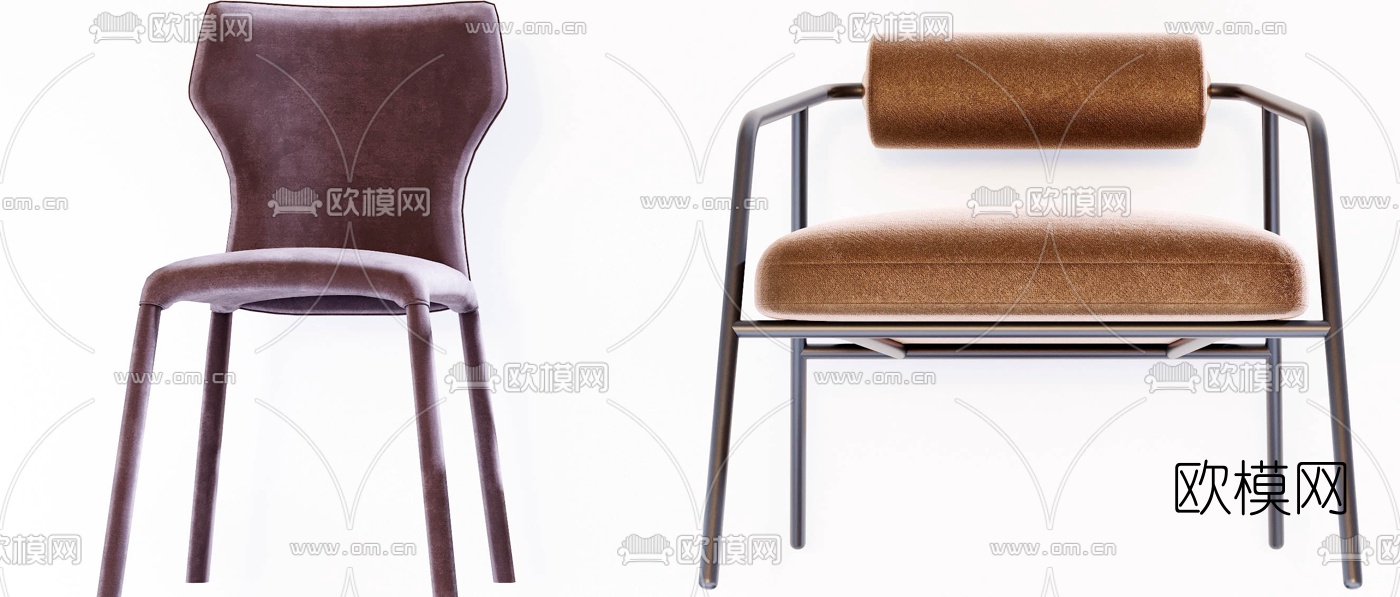 现代绒布休闲椅3d模型下载（渲染图3）
