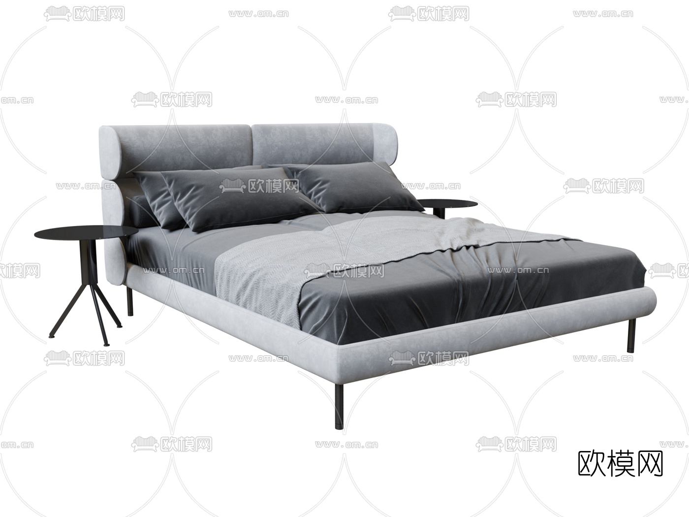 现代布艺双人床3d模型下载