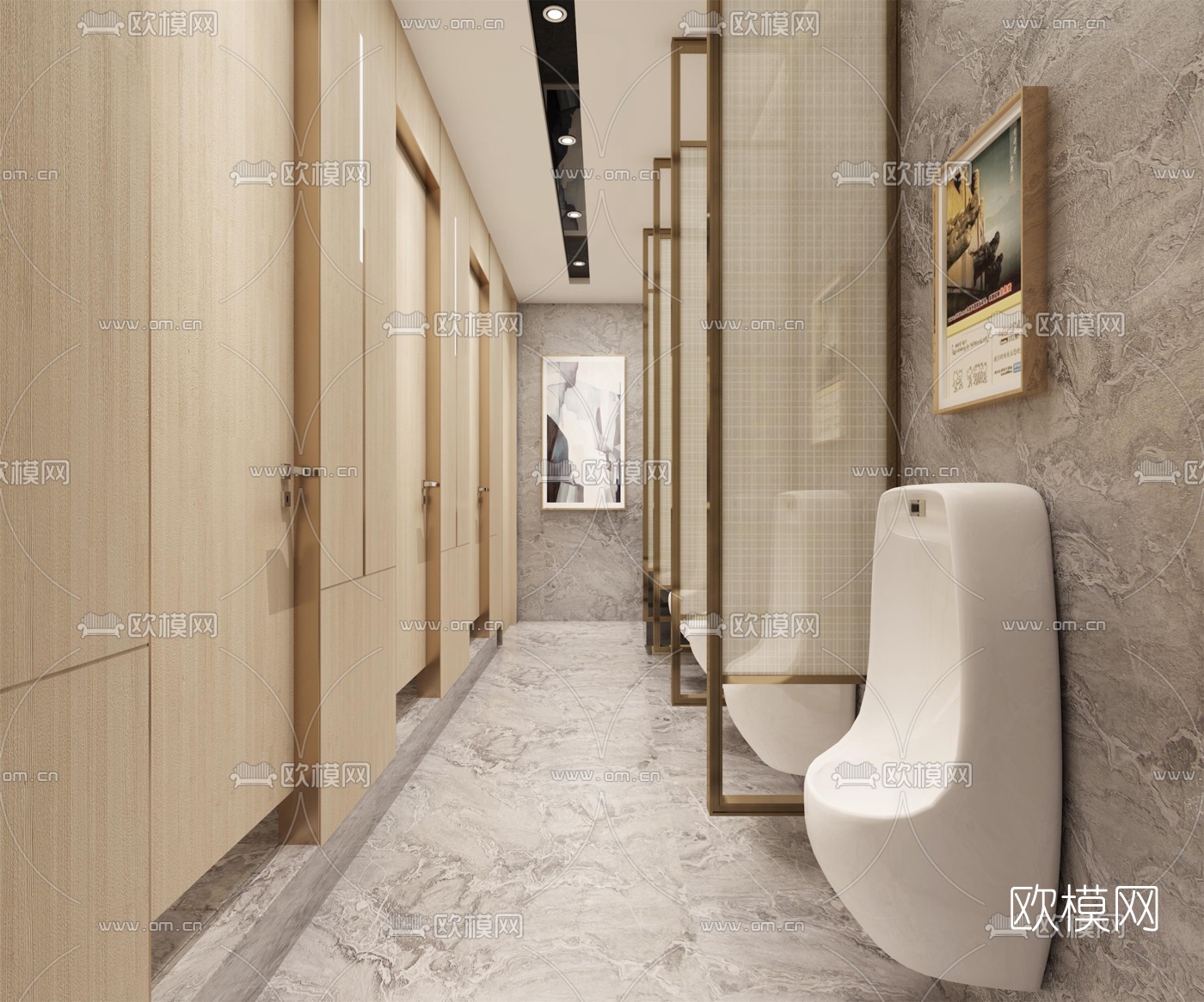 现代公共卫生间3d模型下载（渲染图1）