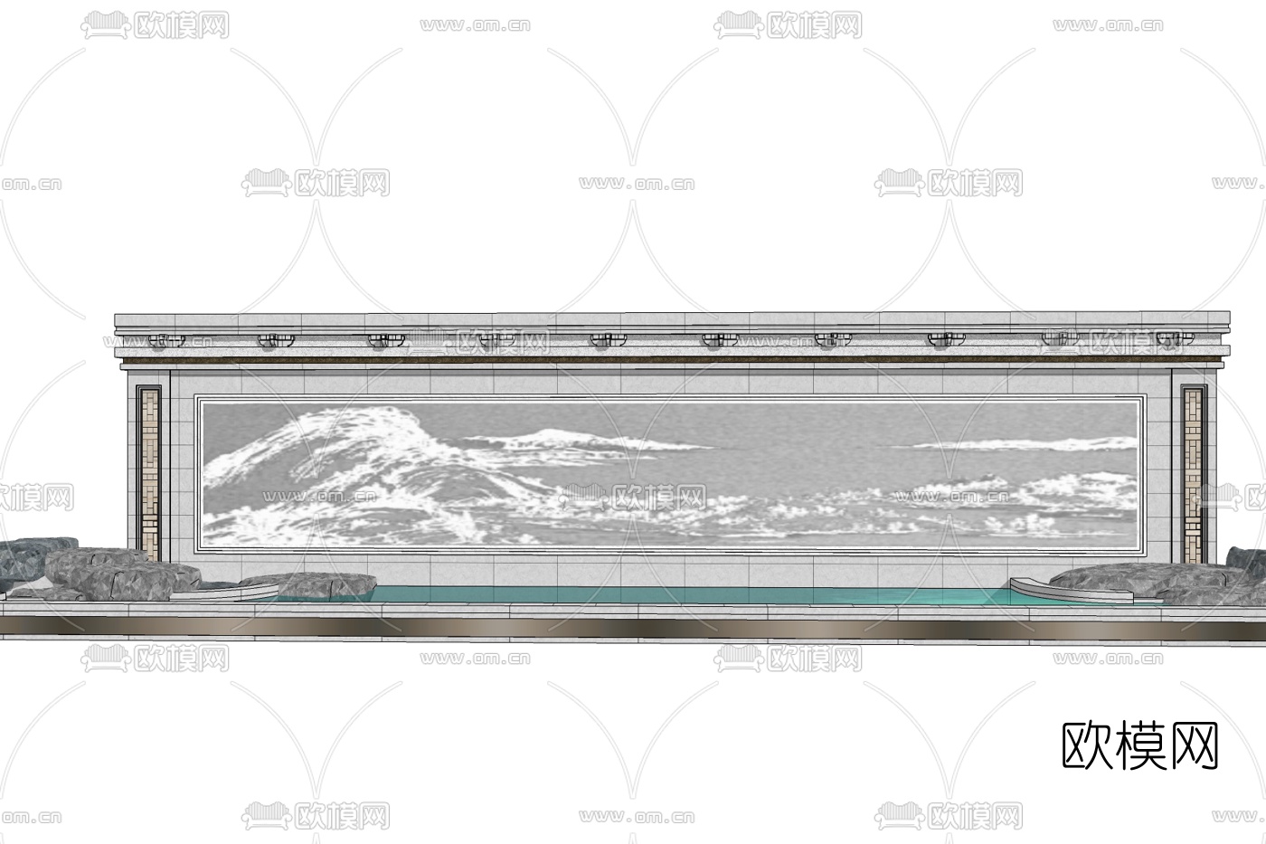 新中式景观墙免费su模型下载