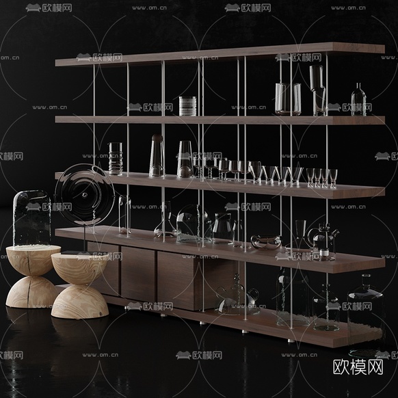 现代实木酒架3d模型下载