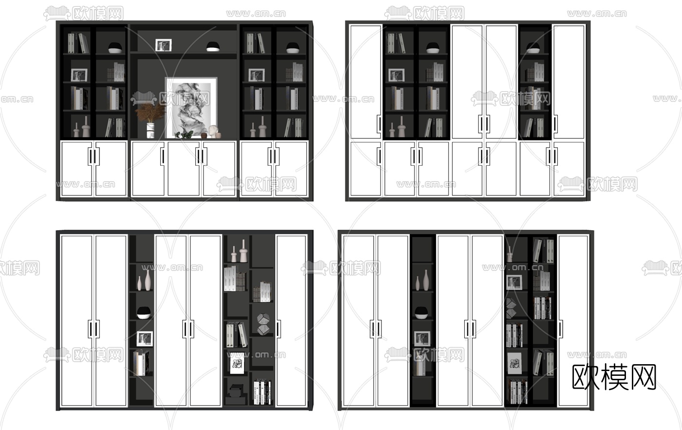 新中式轻奢书柜su模型下载（渲染图2）