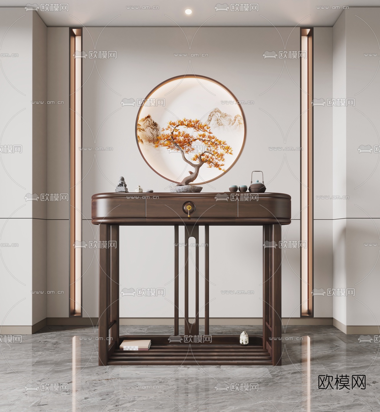 新中式端景条案3d模型