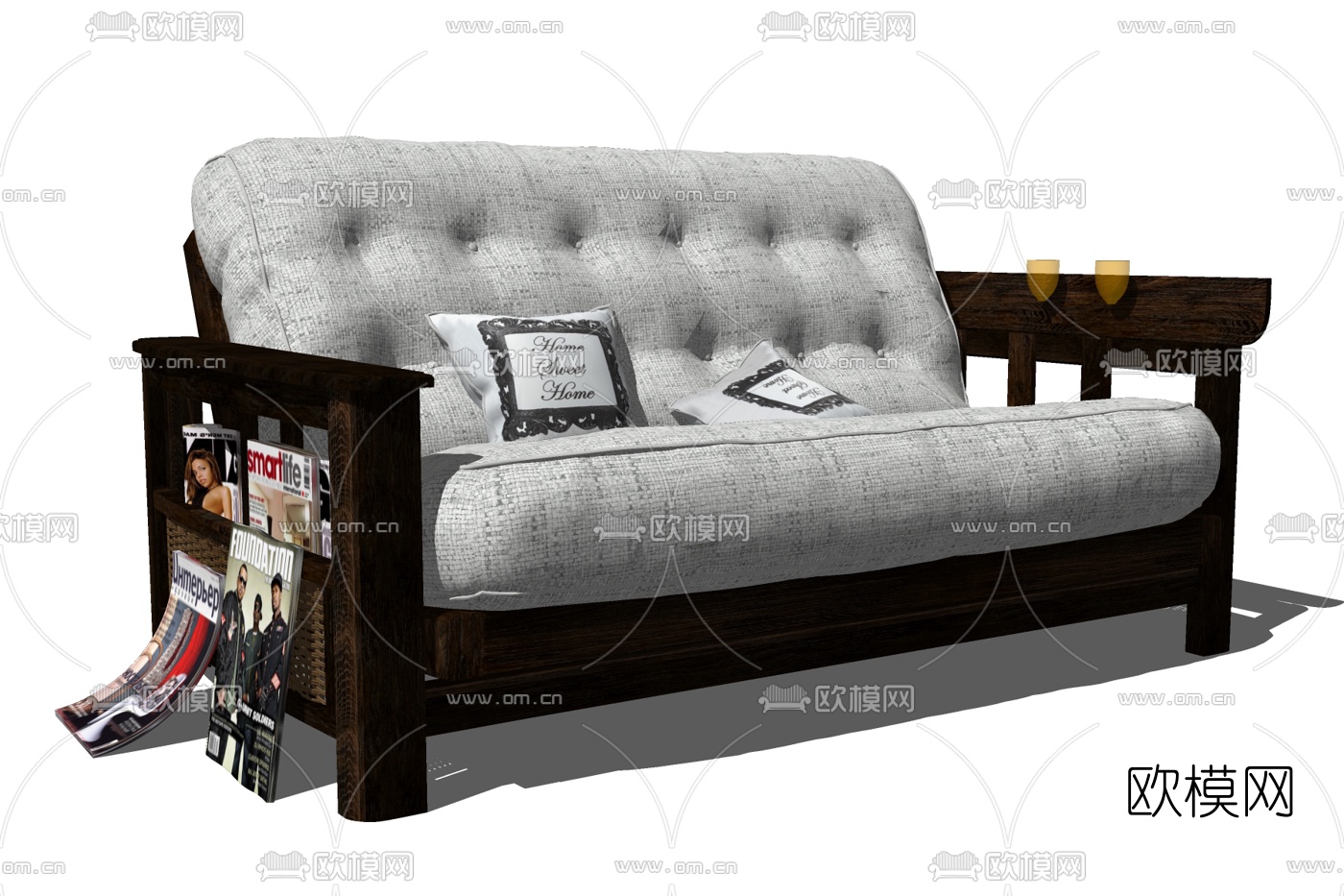 工业风布艺双人沙发su模型下载