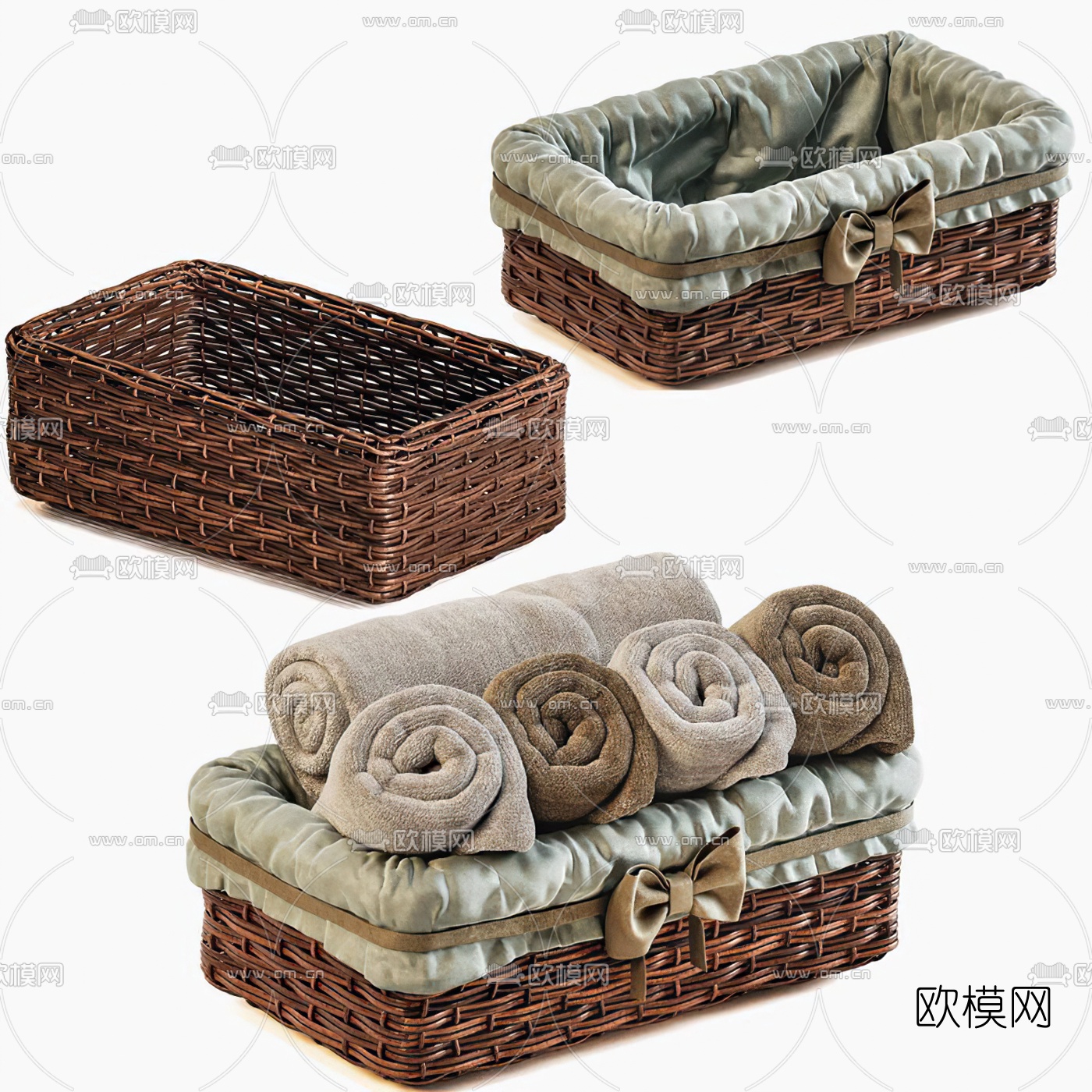 现代藤编毛巾收纳篮3d模型