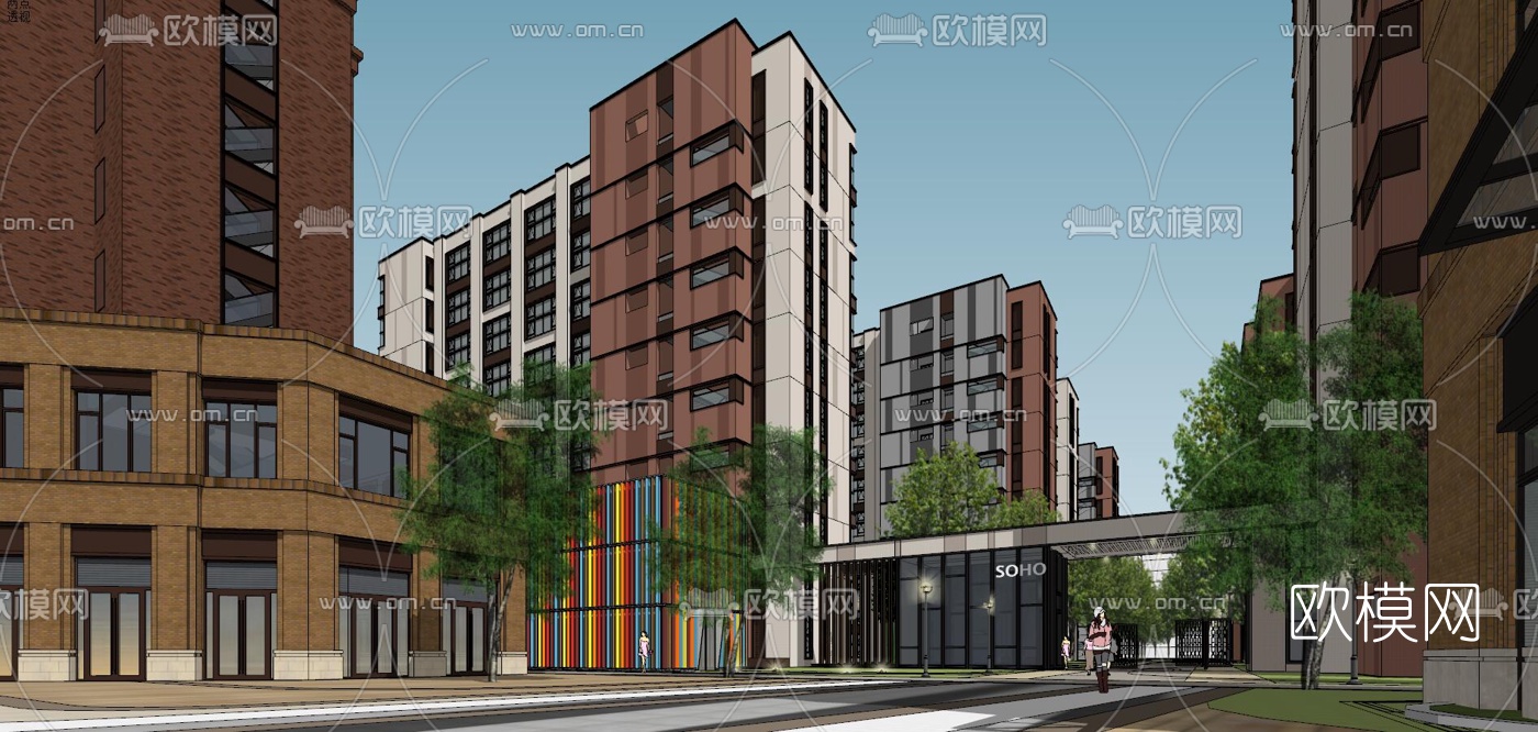 欧式商业街su模型下载（渲染图4）