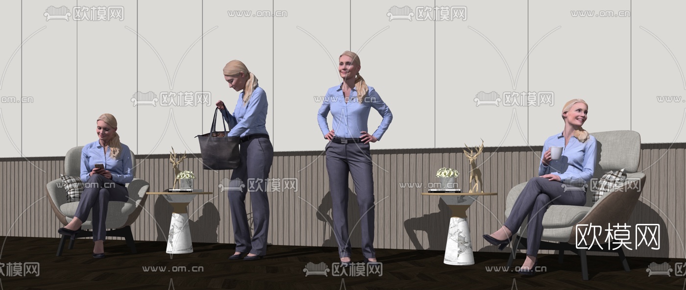 现代商务女士人物su模型下载（渲染图3）