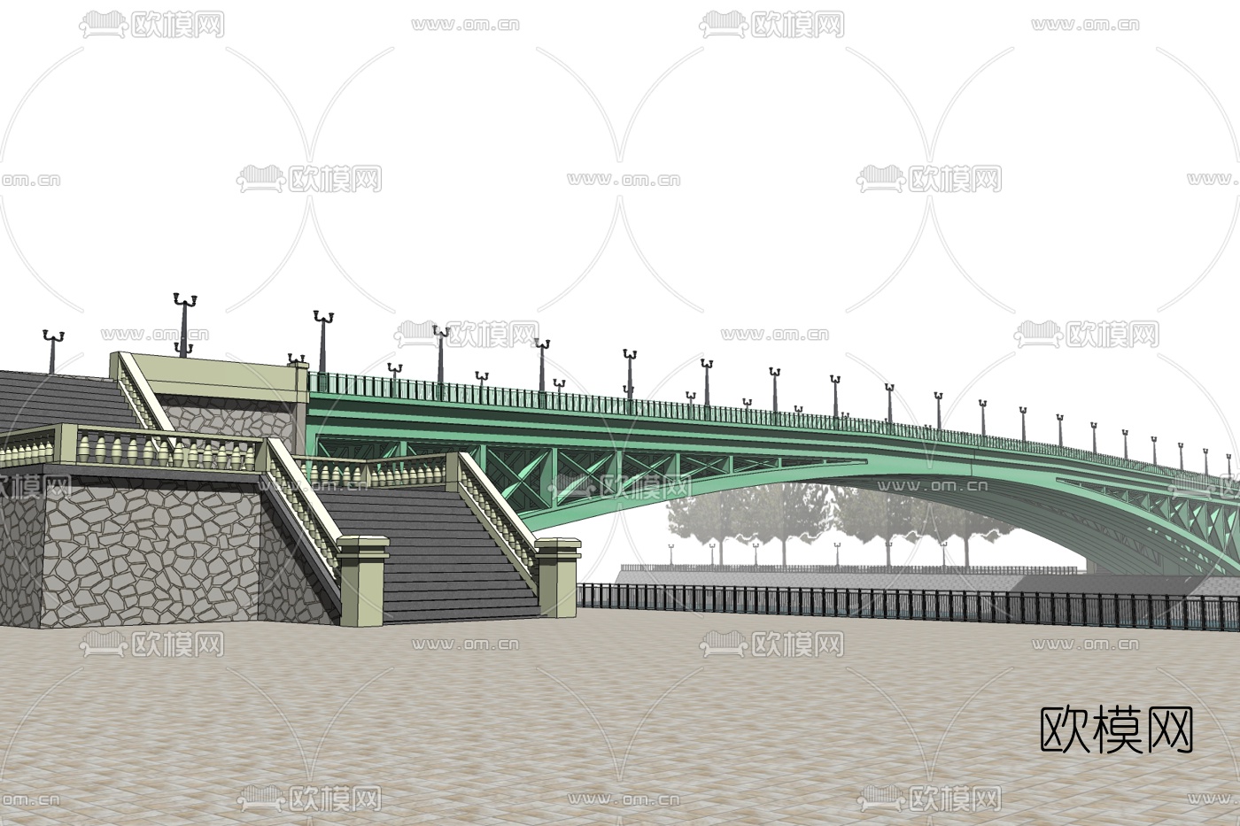 现代跨河桥梁免费su模型下载