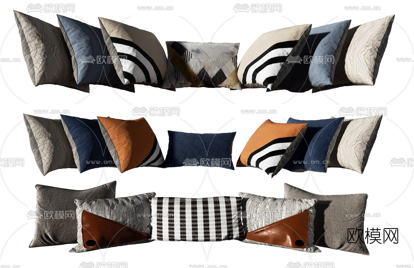 现代布艺抱枕3d模型下载
