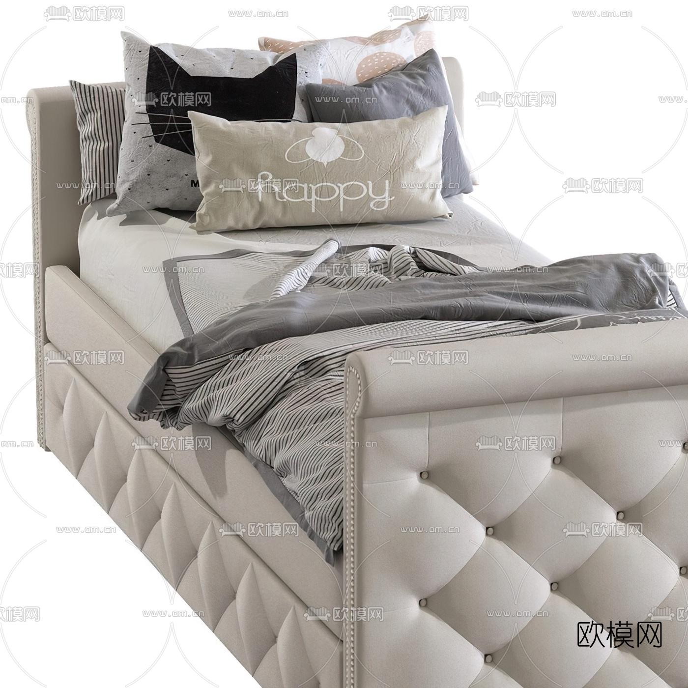 现代抽拉式折叠单人床3d模型下载（渲染图3）