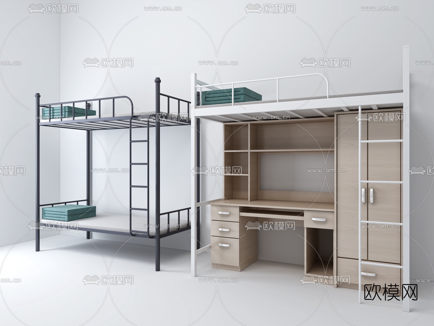 现代双层铁架床3d模型下载