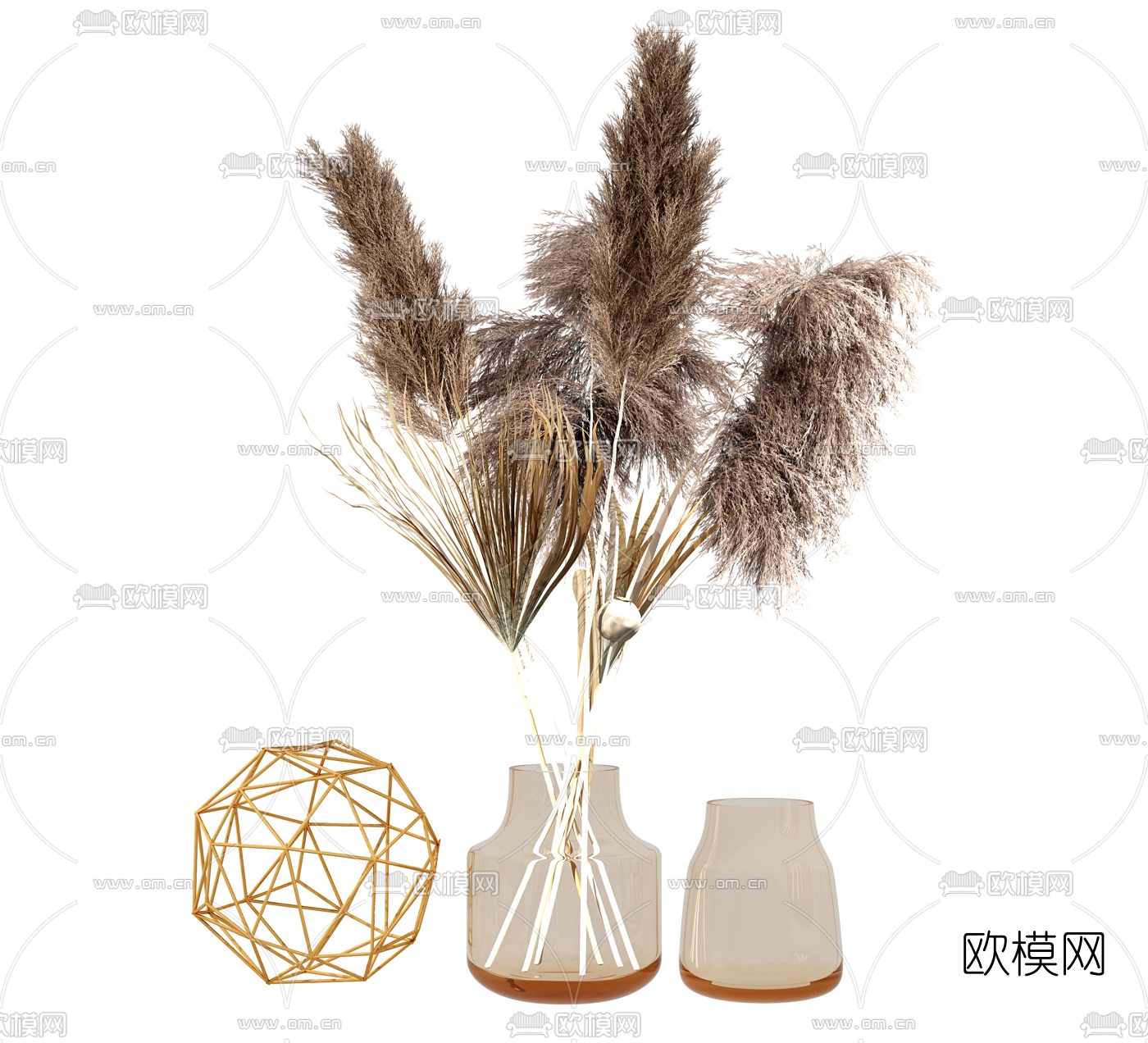 现代干芦苇花瓶摆件3d模型下载