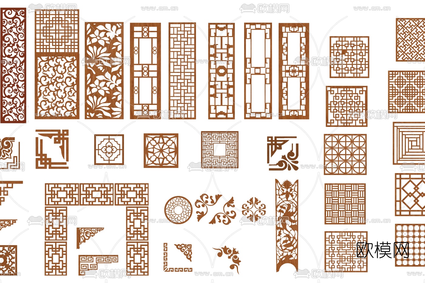 新中式镂空窗花窗花su模型下载