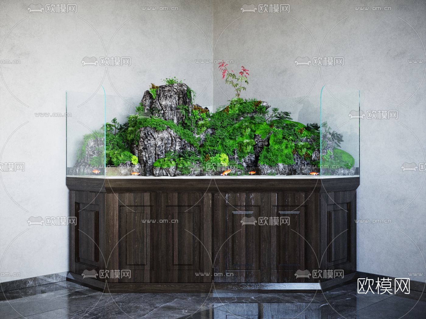 现代微景观水陆缸鱼缸3d模型下载
