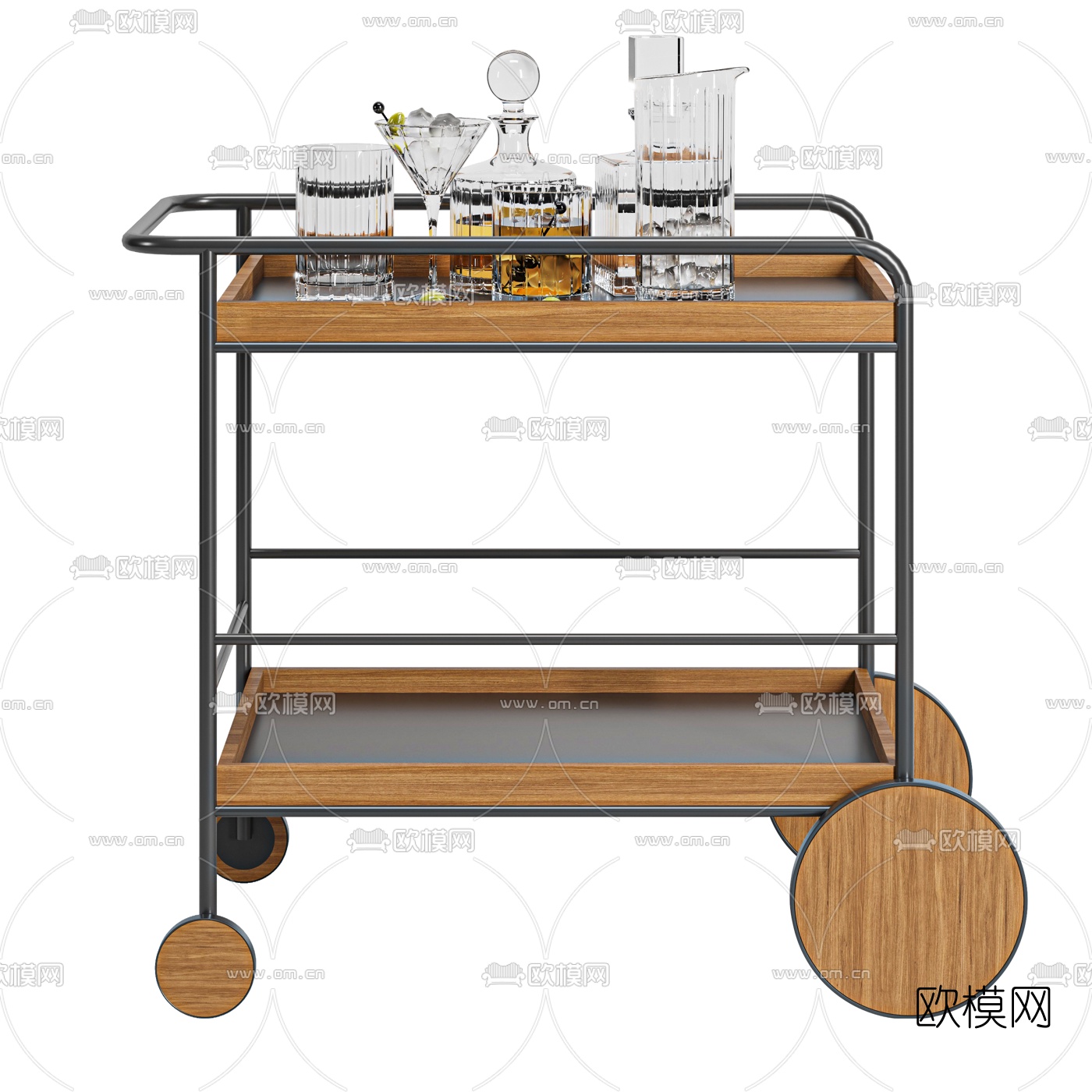 现代酒水备餐车推车3d模型下载