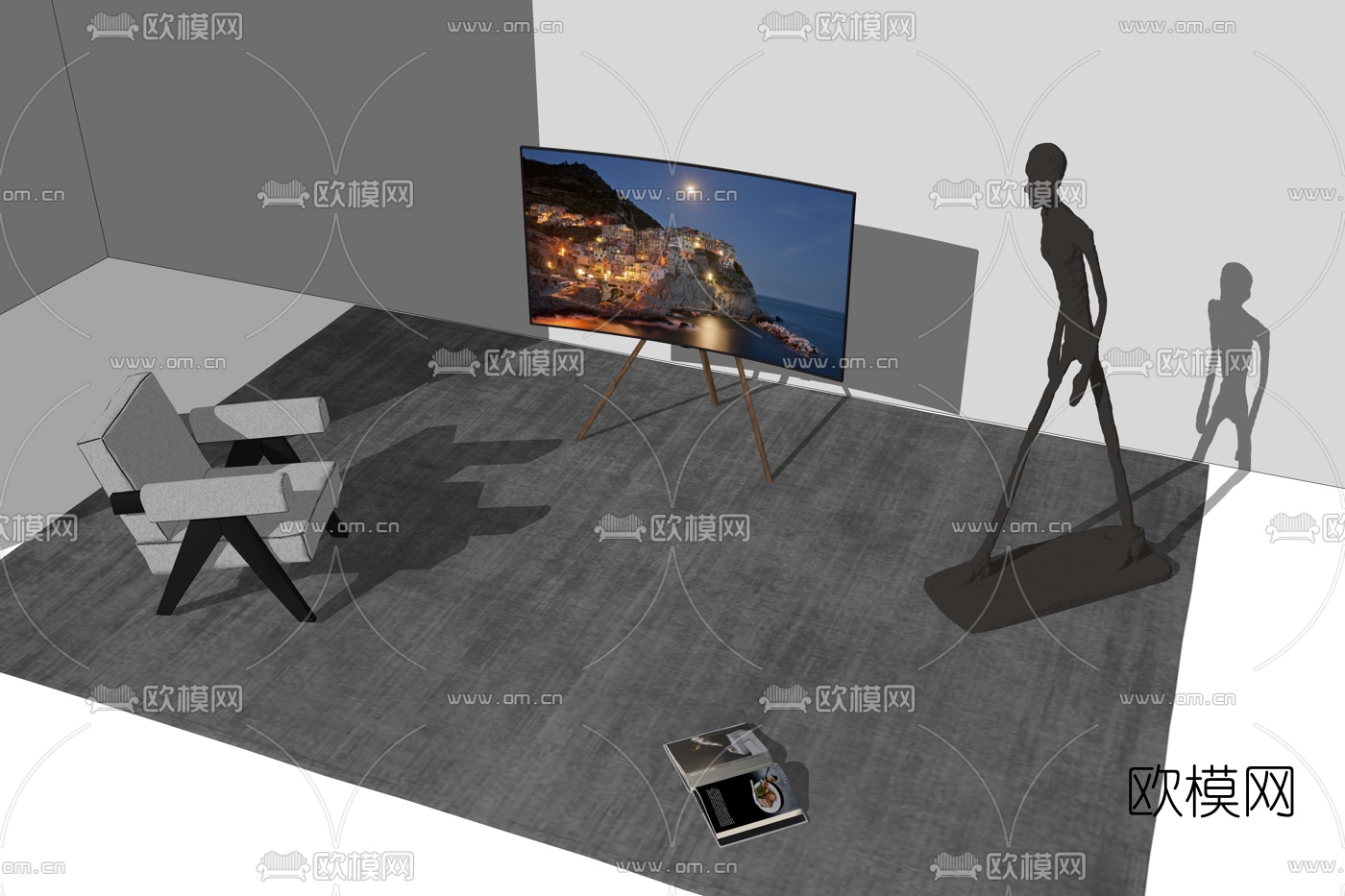 现代雕塑装饰画布艺休闲椅su模型