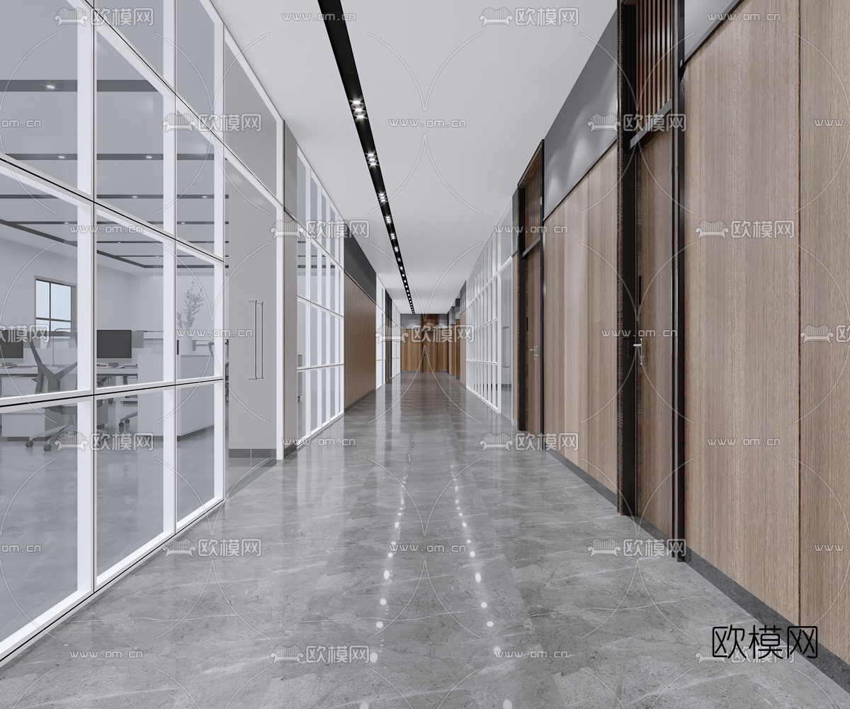现代办公室走廊免费3d模型下载