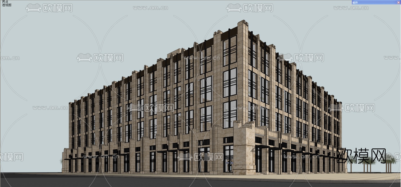 新古典多层酒店外观su模型下载（渲染图3）