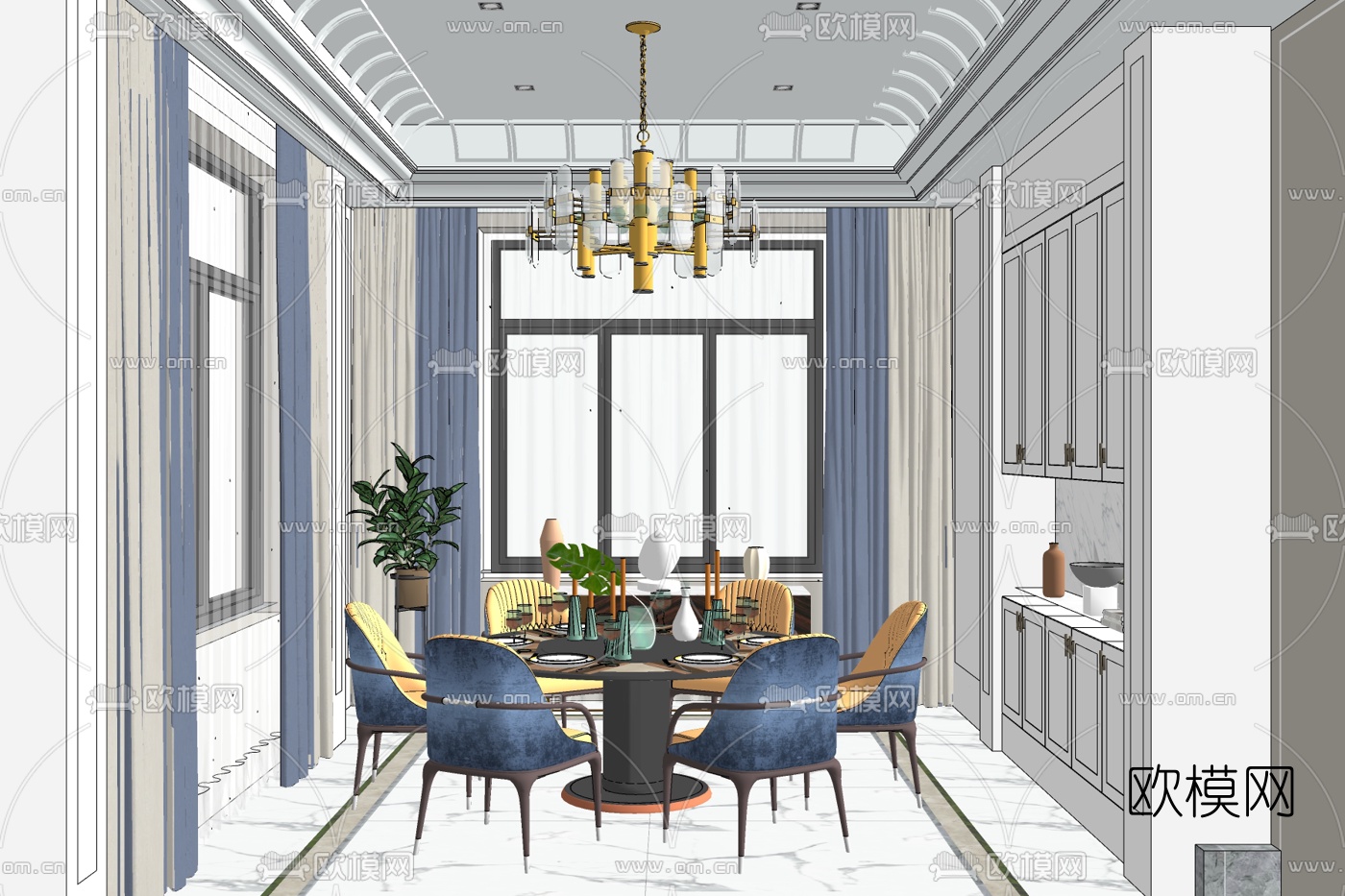现代轻奢餐厅免费su模型下载