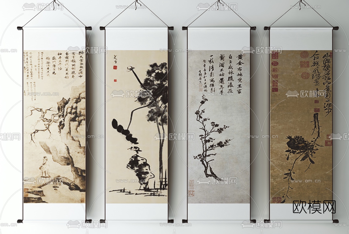 新中式水墨装饰画3d模型