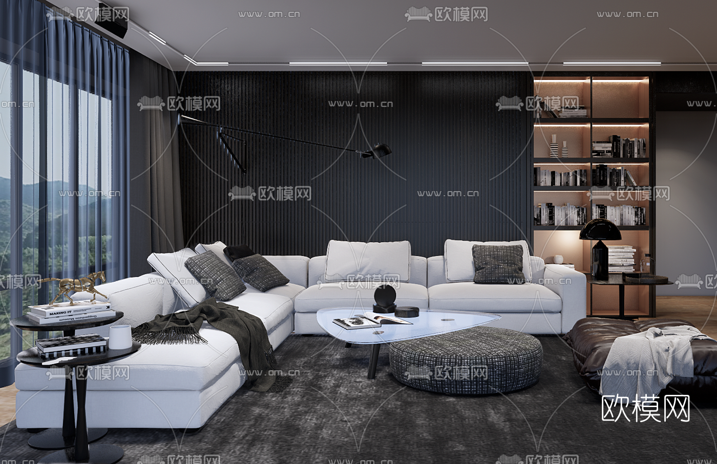 现代转角沙发组合su模型