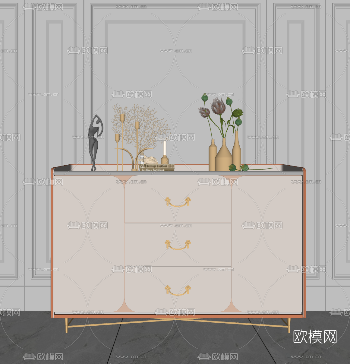 现代轻奢边柜su模型下载（渲染图2）