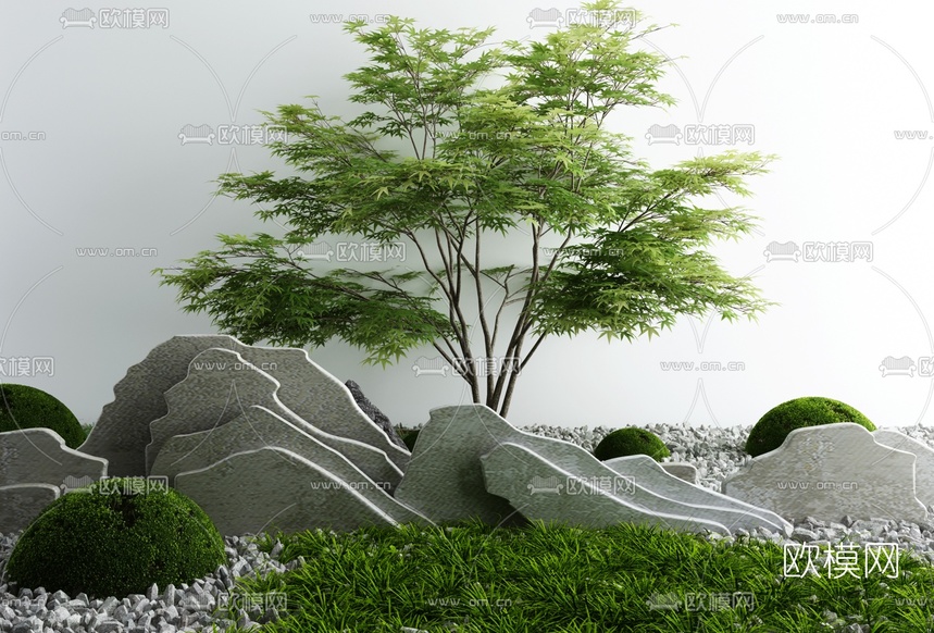 日式庭院景观石树小品3d模型下载
