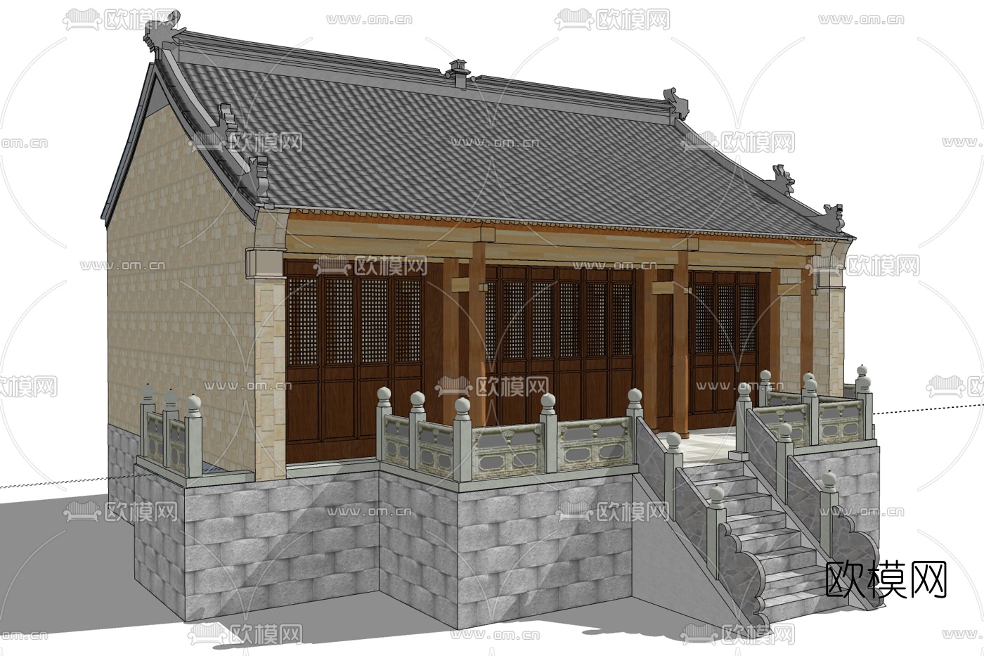 中式阁楼古建免费su模型下载