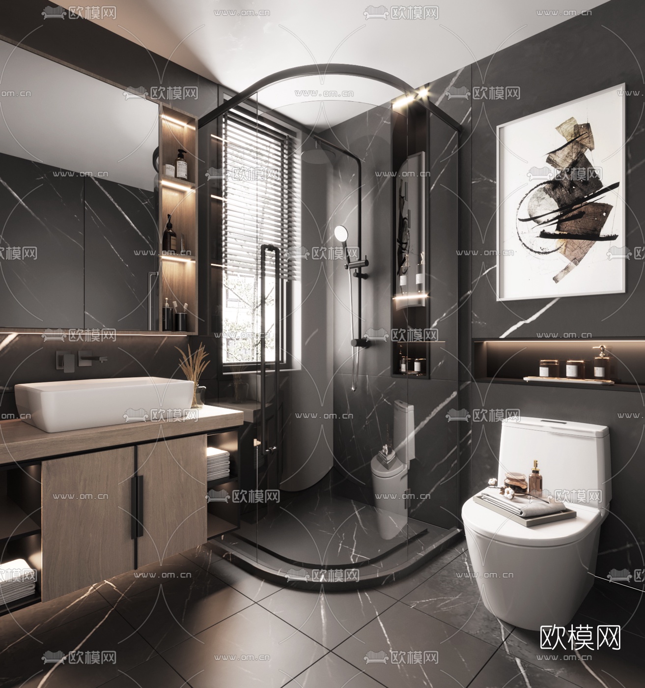 现代卫生间浴室3d模型-免费3dmax模型库-欧模网